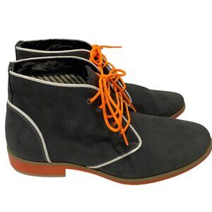 Gray Ankle Boots With Orange Laces & White Piping Rubber Sole Mens Size 9 Faux L